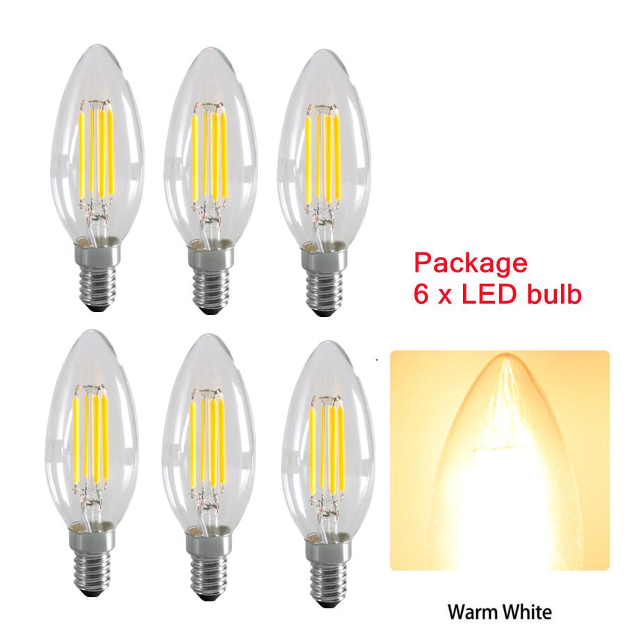 VnnZzo 6 шт./лот E14 светодиодная лампа накаливания свечевидная лампа C35 Эдисона винтажный стиль холодный/теплый белый 2 Вт/4 Вт/6 Вт люстра AC220V