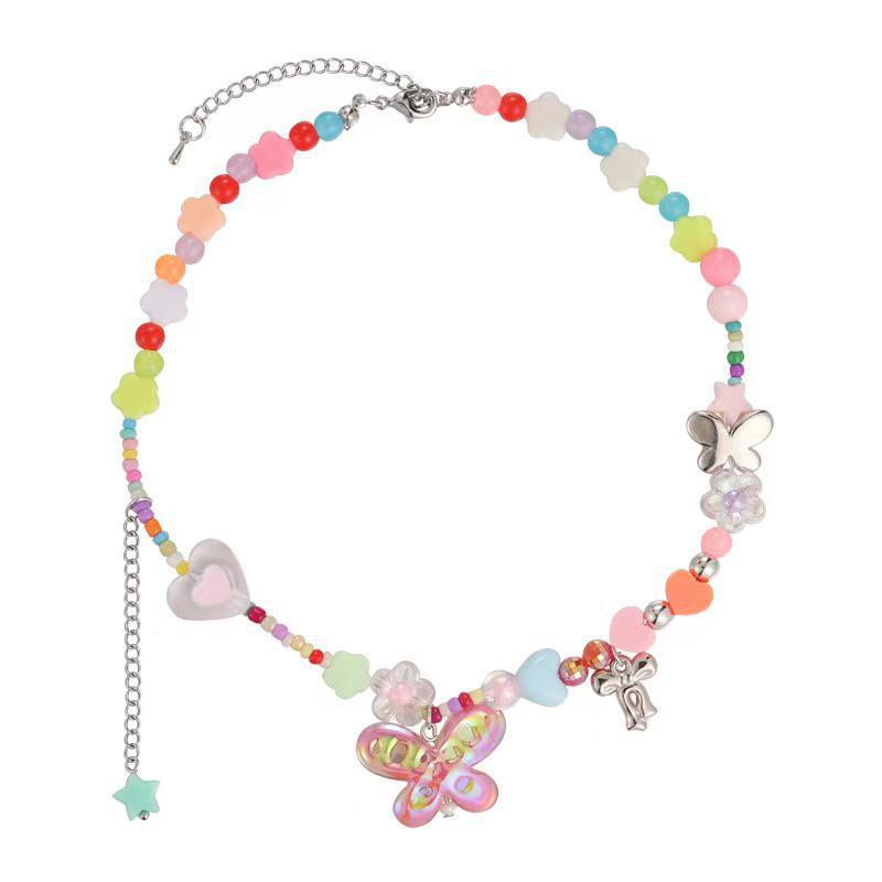 Ожерелье из разноцветных бусин «Бабочка»: Милая, универсальная цепочка на ключицу для модных женщин и девушек