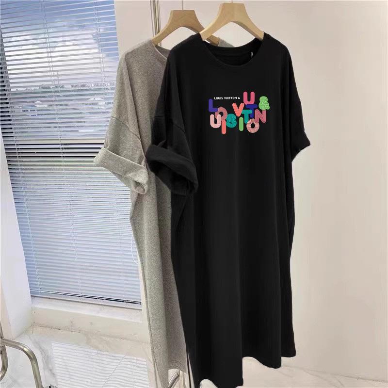 Платье-футболка с коротким рукавом и принтом большого размера свободного кроя, ночная сорочка до колена