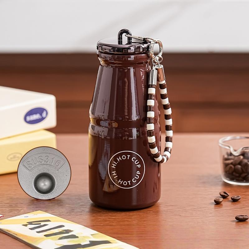 1pc Vintage Milk Coffee Cup 280ml Mini Stainless Steel Pocket Cup Portable Travel Lanyard Direct-Drinking Thermal Cup