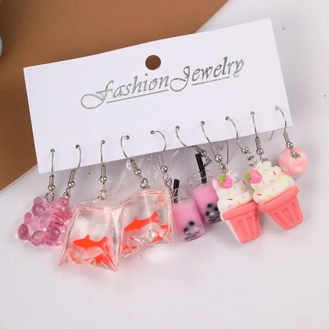 Комплект из 5 пар новых сережек из фруктовой смолы для еды и напитков, женские серьги со свежим и сладким темпераментом