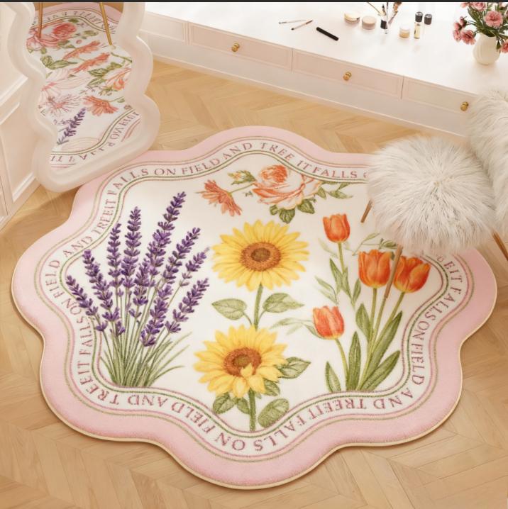 Flower Pattern Bedroom Decor Pink Carpet Fluffy Soft Carpets for Living Room Thick Plush Cloakroom Floor Mat Irregular Shape Rug