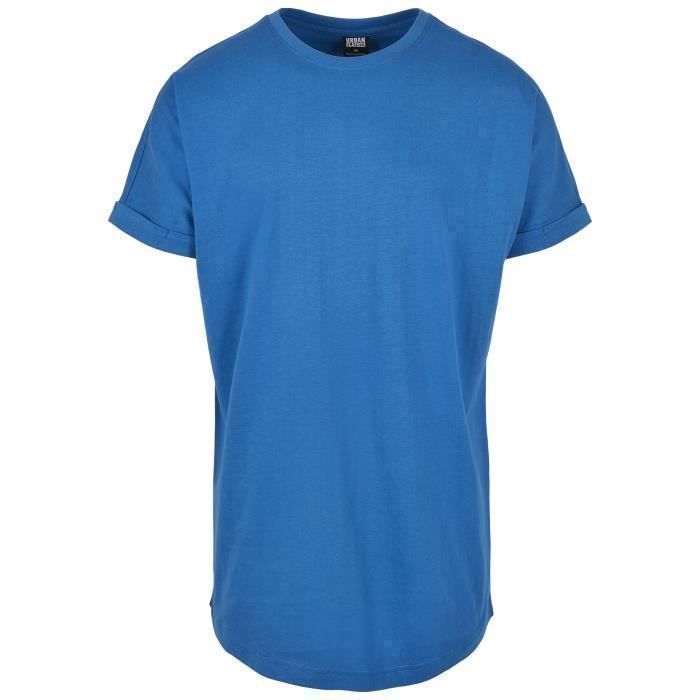 T-shirt - Urban Classics - Long Shaped Turnup Tee - Bleu - 100% Coton - Coupe Loose