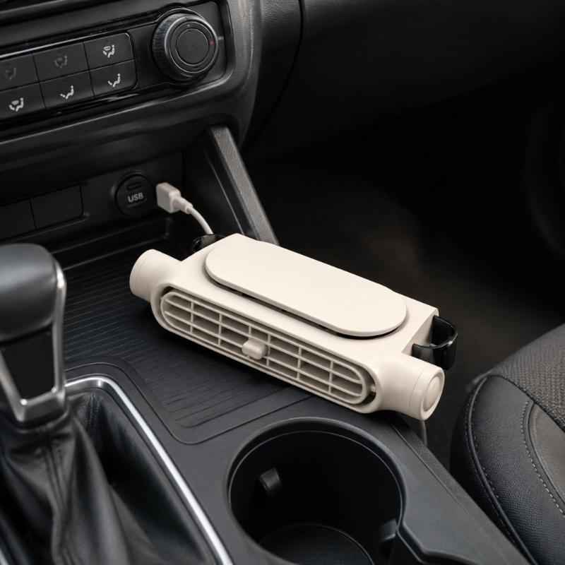 Автомобильный USB-вентилятор для дополнительной циркуляции воздуха в салоне, Узкий вентилятор охлаждения для автомобиля с дизайном передней решетки и корпусом из АБС-пластика для летних поездок на работу или ожидания