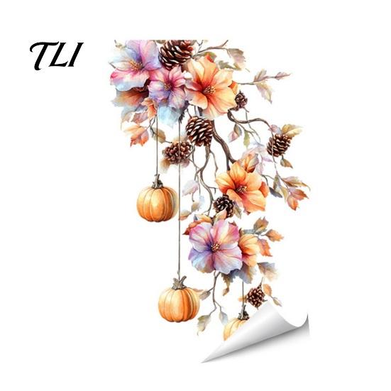 Waterproof Autumn Wall Art Fall Thanksgiving Static Window Clings, Pumpkin Maple Leaf Floral Glass Decorative Holiday Film Decals, Removable