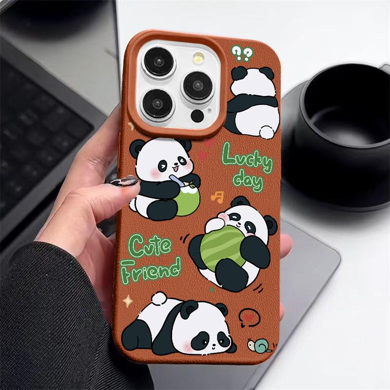 Чехол для телефона с матовой кожей и рисунком панд для iPhone 16 Pro Max 15 Pro 14 13 12 11, тонкий, ударопрочный, мягкий чехол-бампер из ТПУ