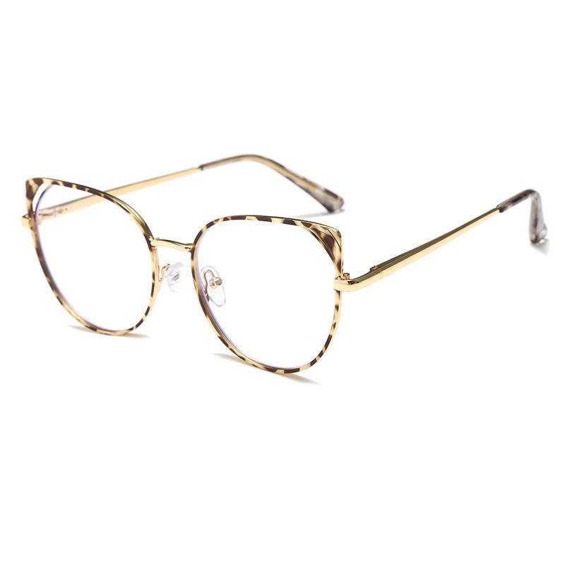 Hollow cat's eye anti-blue glasses frame ins women's European and American fashion trend metal flat glasses myopia glasses frame