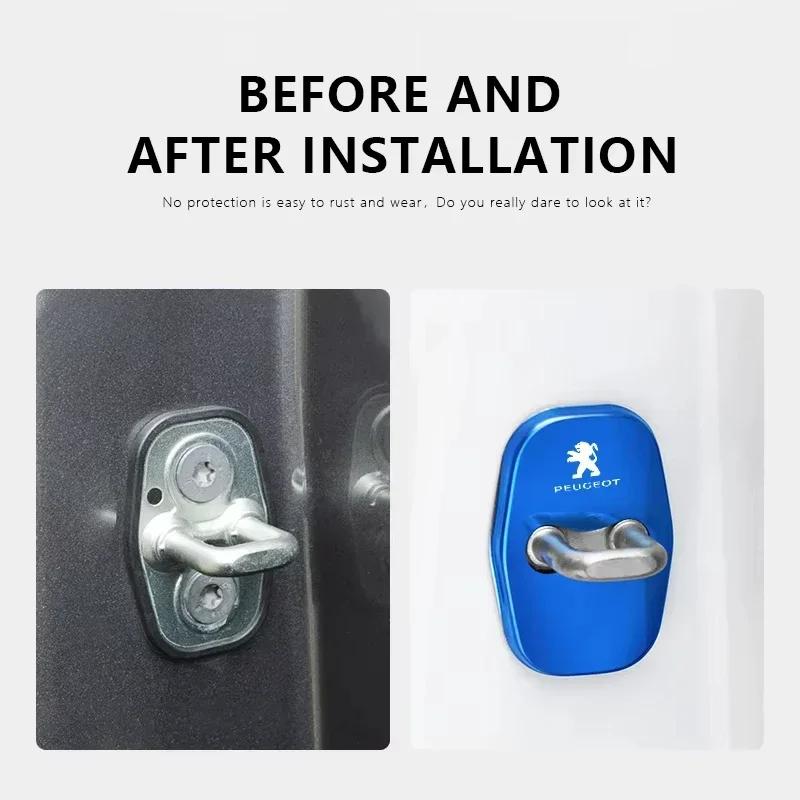Car Sticker 2025 Hot 4Pcs Stainless Steel Car Door Lock Cover Stickers For Peugeot 208 3008 407 2008 508 206 308 307 Interior Au