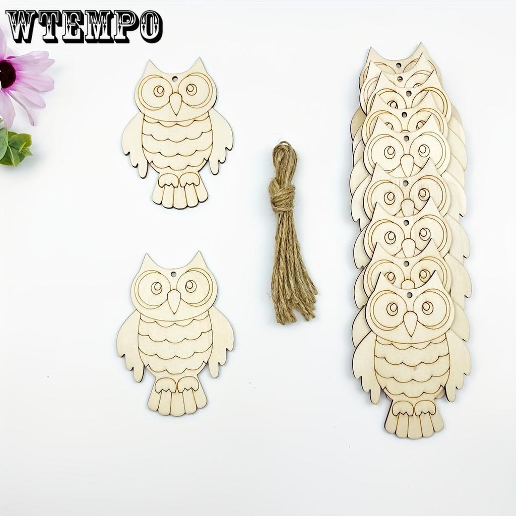 30 шт. деревянных фигурок сов для поделок своими руками - пустые фигурные украшения с подвесной веревкой, идеально подходят для свадебных, праздничных и рождественских украшений