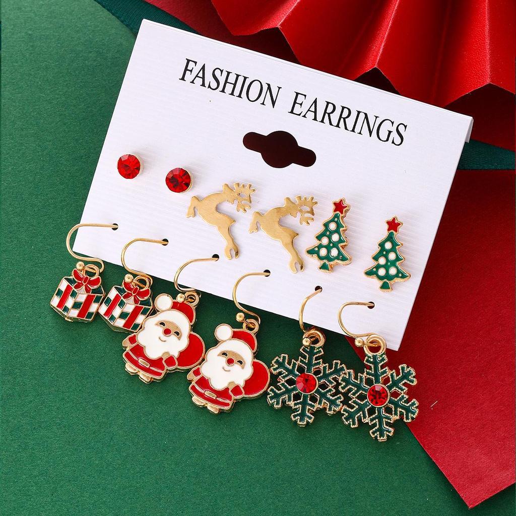 Набор из 6 рождественских серег: Дизайны Дерево, Санта, Снежинка и Лось для женщин