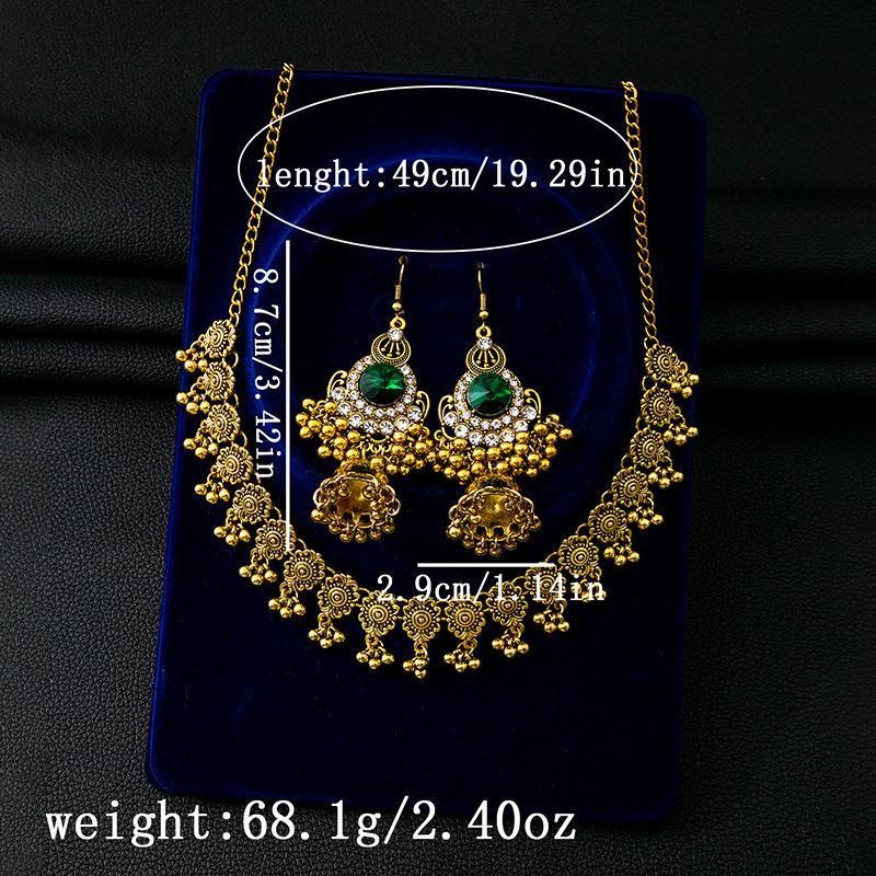 Богемный Ретро Набор Ювелирных Изделий с Бриллиантами: Круглые серьги и ожерелье с подвеской из рисовых бусин.