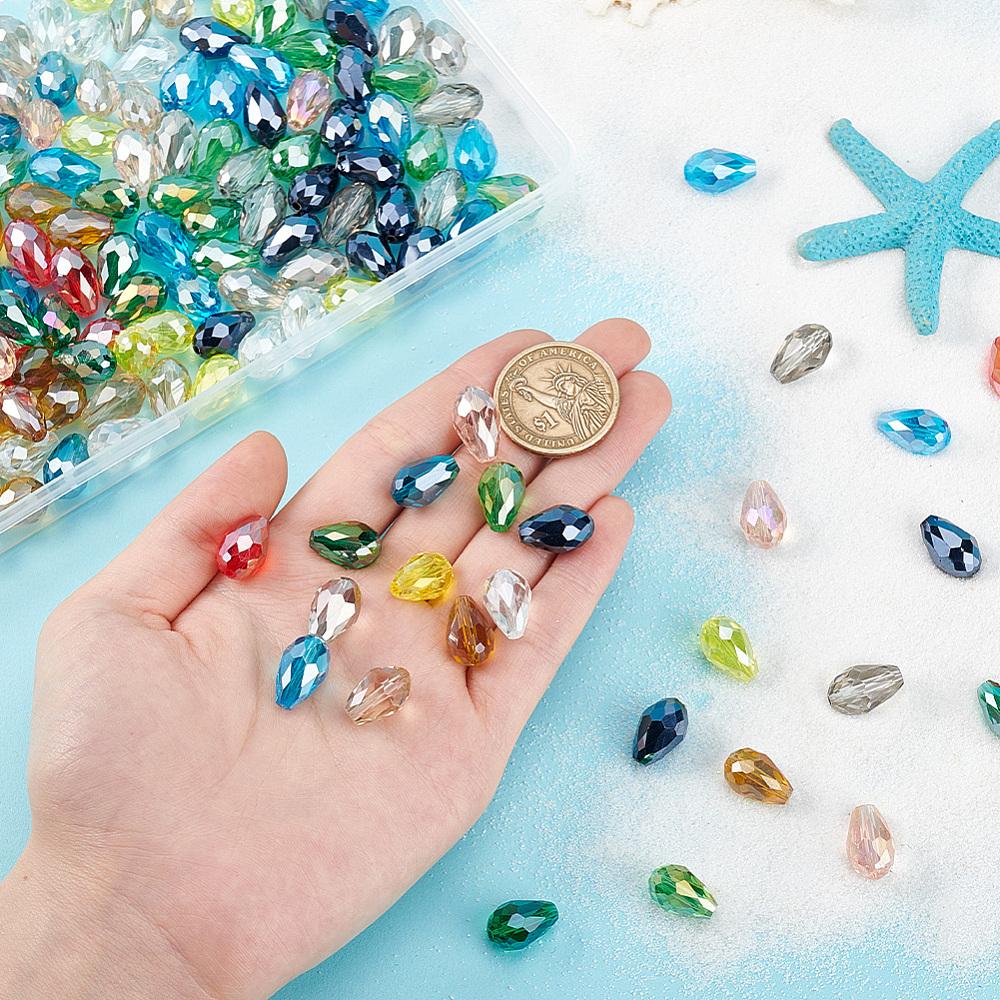 1box 180pcs 12 styles Electroplate Glass Beads Faceted Teardrop Mixed color 15x10mm Hole: 1mm 15pcs/style