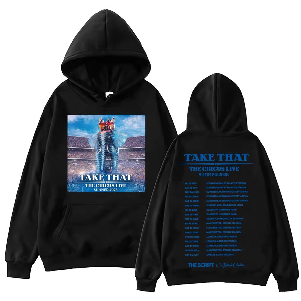 Take-That Худи The Circus Live Tour 2026 Мужское Женское Харадзюку С длинным рукавом Пуловер Топы Идеально для Поездок и Домашней одежды