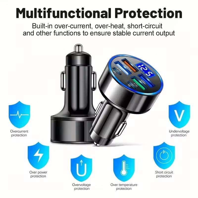 1/2 шт. 300 Вт PD Автомобильное зарядное устройство QC3.1 Быстрая зарядка 4 USB + 2 PD порта Зарядное устройство от прикуривателя автомобиля Flash Charge с цифровым дисплеем