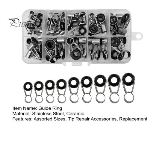 45Pcs/Box Fishing Rod Guide Ring Assorted Sizes Stainless Steel Ceramic Eyelet Replacement Freshwater Saltwater Fishing Pole Tip Repair Kit