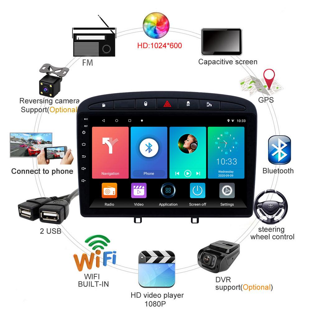 9-дюймовый Android для Peugeot 408 для Peugeot 308 308SW 2010-2016 автомобильный радиоприемник Carplay мультимедийный видеоплеер GPS-навигация WIFI 2 + 32 ГБ