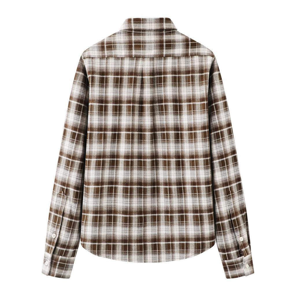 2025 Winter Women's Casual Retro Plaid Loose Brushed Texture Shirt Top