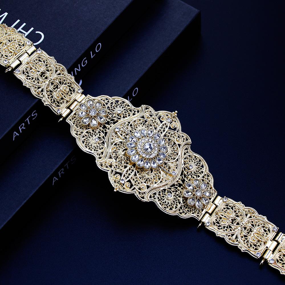 Женский металлический пояс золотого цвета с кристаллами, регулируемая длина, свадебные украшения
