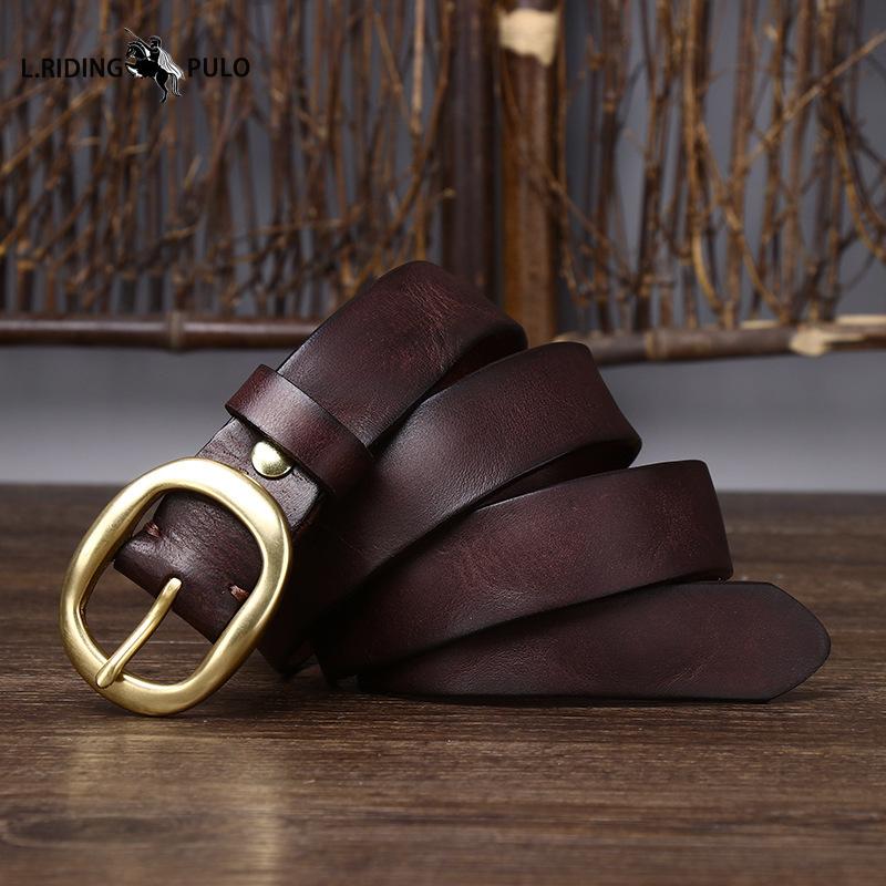 Ретро Плиссированный Модный Ремень с Медной Пряжкой для Женщин Натуральная Кожа Первый Слой Чистая Коровья Кожа Универсальный Джинсовый Ремень