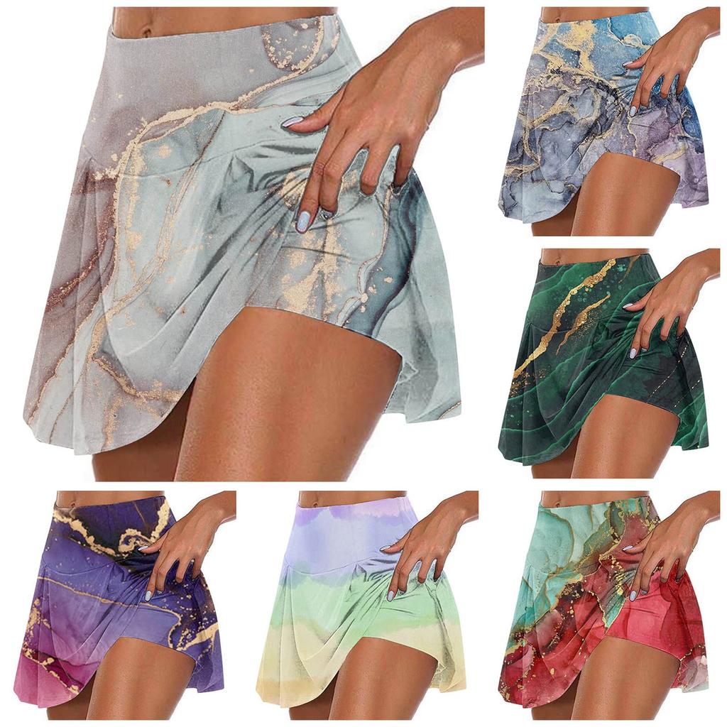 Women's Athletic Stretchy Pleated Tennis Skirts Run Yoga Inner Shorts Elastic Sports Golf Skorts