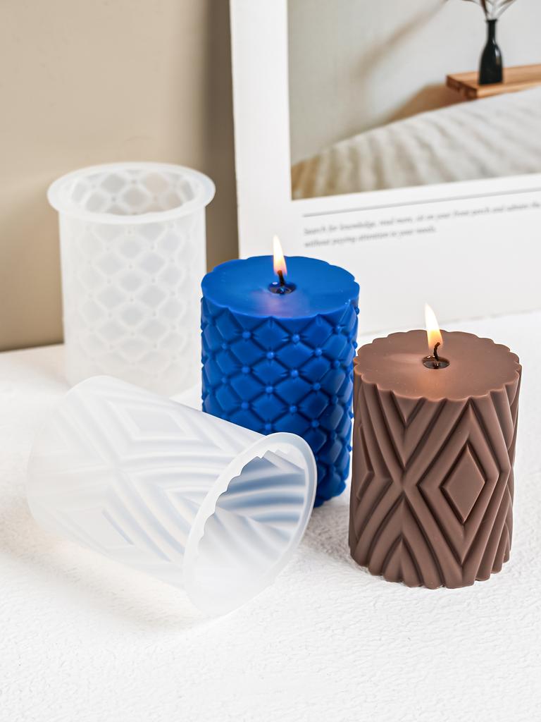 DIY Leather Geometry Cylindrical Silicone Candle Mold Handmade Soap Making Supplies Tools Plaster Resin Molds Home Decor Gifts