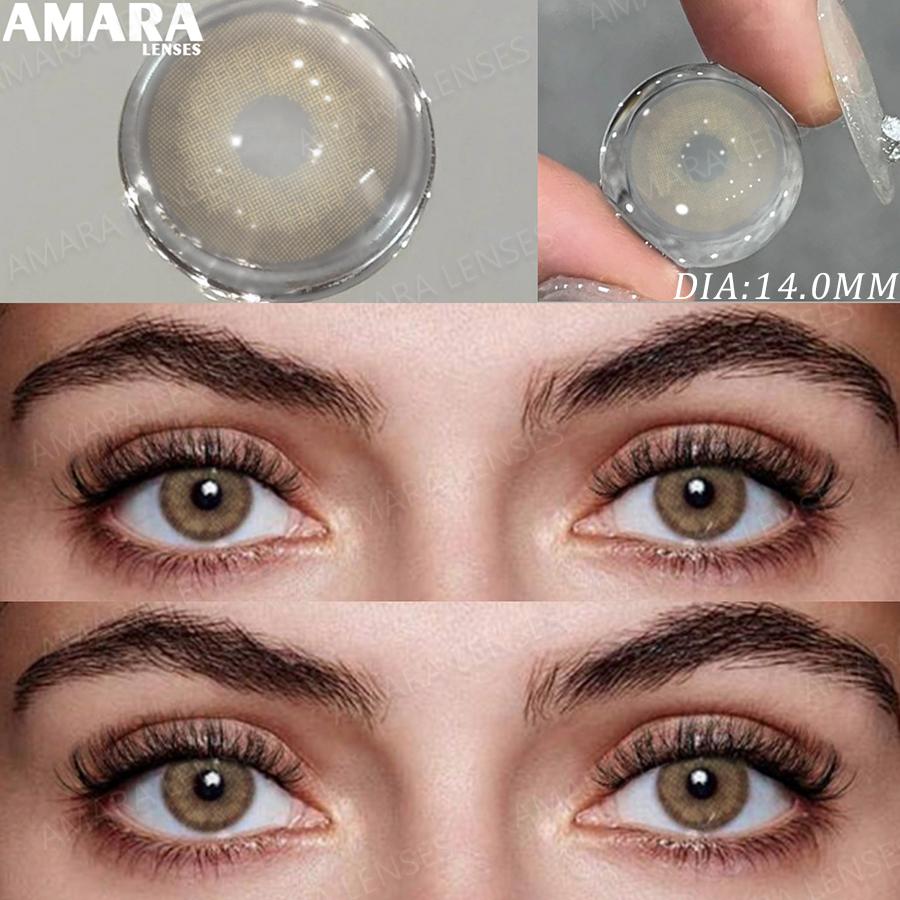 Контактные линзы AMARA Серого цвета 1 пара Ежегодные цветные контактные линзы Коричневые линзы для вечеринки Милые глаза Контакты Ежедневный макияж глаз