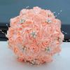 Bridal Wedding Bouquet with Rhinestone Satin Holding Toss Artificial Flowers Bouquet Handmade Satin Rose Bridal Bouquet Wedding Bouquets with Pearls