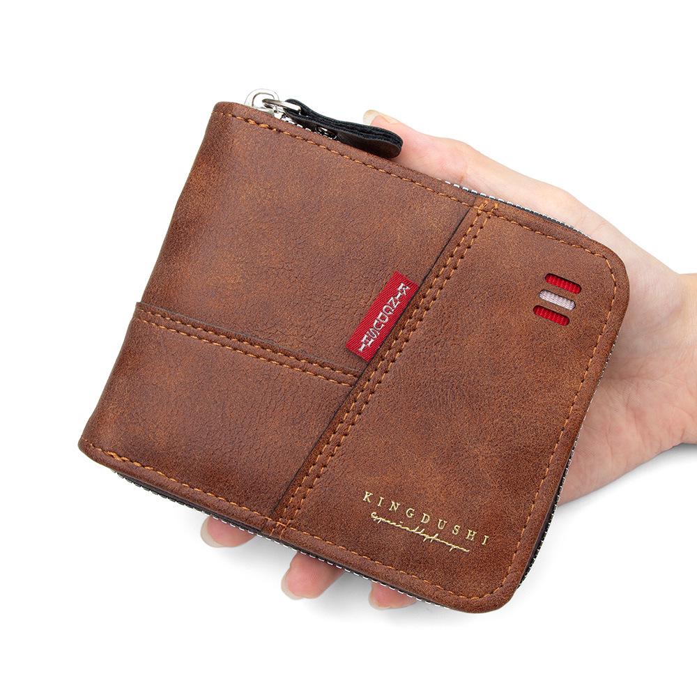 Men's Patchwork Chain Wallet: Stylish Short Design with Flap Coin Pocket & Multiple Card Slots