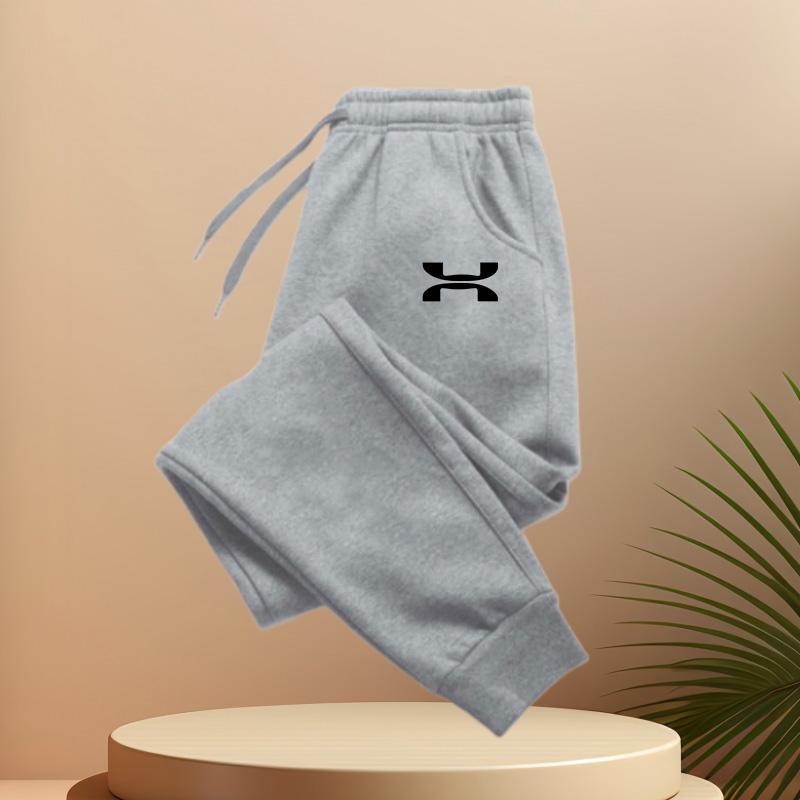 Curved-mark Men Sweatpants Front Blank Leg Icon Print, Bold Symmetric Half-moon Letter Art Joggers for Cool Urban Casual Scenarios