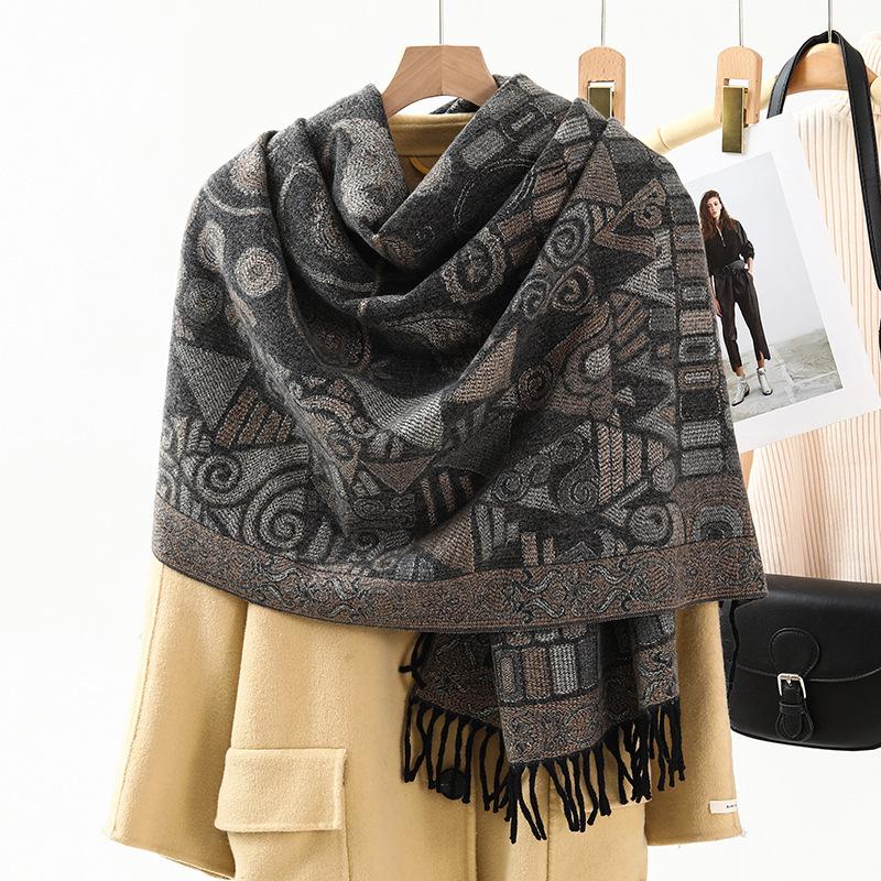 Jacquard Scarf Women's Winter Thickened Warm Ethnic Style Shawl High End New Imitation Cashmere Scarf