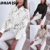 Женские модные повседневные однотонные блузки и рубашки-поло с длинным рукавом с принтом