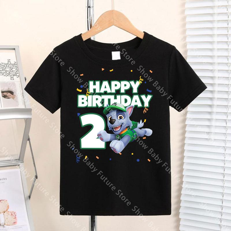 Summer Cartoon Party T Shirt for Boys Rocky Girls New Birthday Number Cute Tee Shirt Printed Clothes Anime Tops Gifts