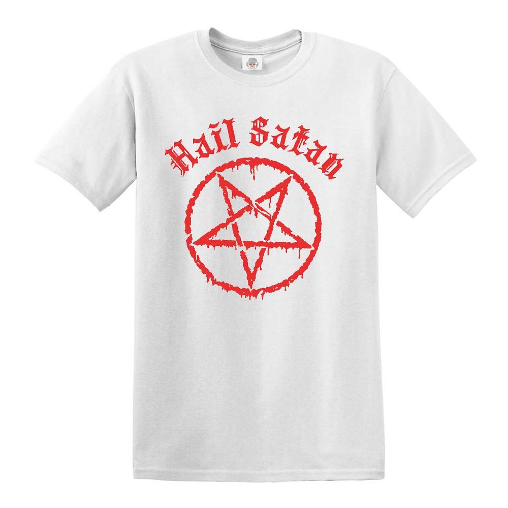 Hail satan t shirt pentagram star rock goth unholy satanic devil punk top tee