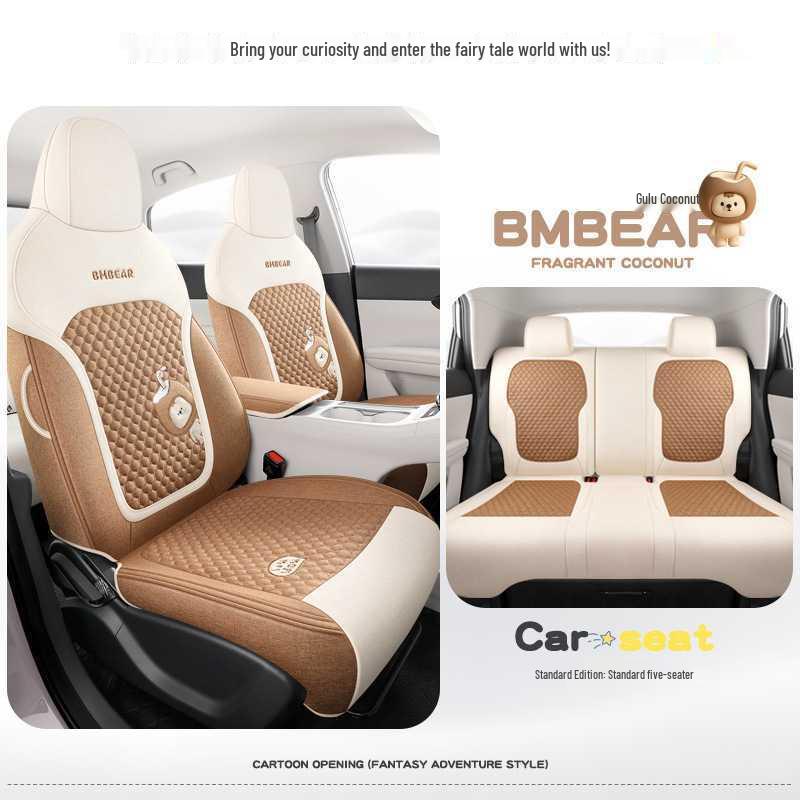 Universal Cartoon Linen Seat Cover for Geely Vision - Full Coverage, All-Season Cushion
