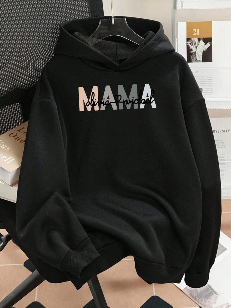 1pc Fashion Women's Autumn/Winter Warm Hooded Sweatshirt Elegant and Beautiful Y2K Style Letter Patchwork Design with "MAMA" Graph