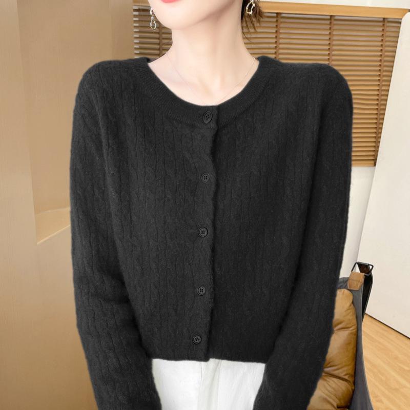 Осенний женский трикотаж с круглым вырезом, перекрученный кардиган, свитер, куртка