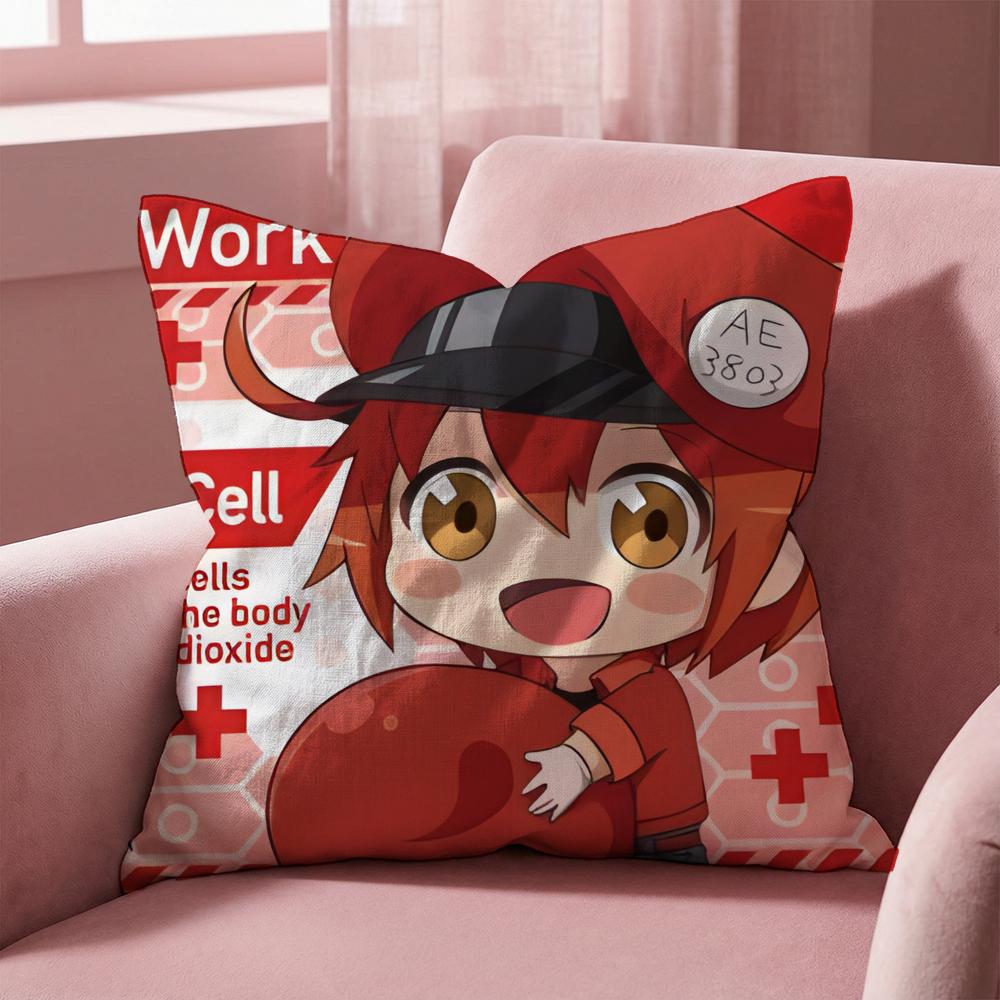 Подушка с принтом 'C-Cells at Work ANIME' - Многоцелевая наволочка для дома и автомобиля - Двусторонняя, Мягкая и Прочная для Ежедневного Использования