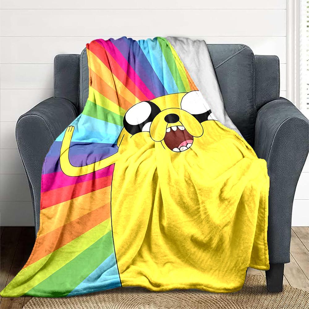 1pc Jake the Dog Flannel Blanket [Cozy Throw Blanket] For Sofa, Bed, Travel, Camping, Livingroom, Office, Couch, Chair, And Bed
