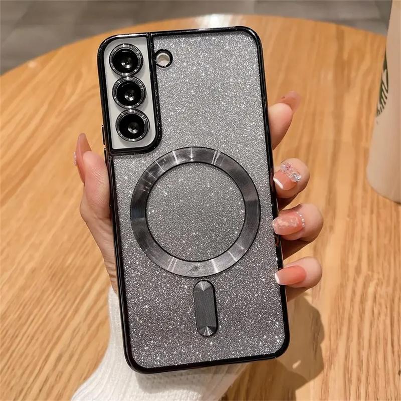 Магнитный чехол для беспроводной зарядки Samsung Galaxy S24 S21 Fe S23 S22 Ultra Plus для Magsafe Gradient Glitter Cover