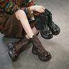 Ботинки на толстом каблуке с вырезами, плетеные, с пэчворком из натуральной кожи, ретро женские туфли на платформе