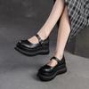 Johnature Mary Janes Shoes Genuine Leather Flat Platform Shoes Buckle Thick Soled Height Increasing Sandals
