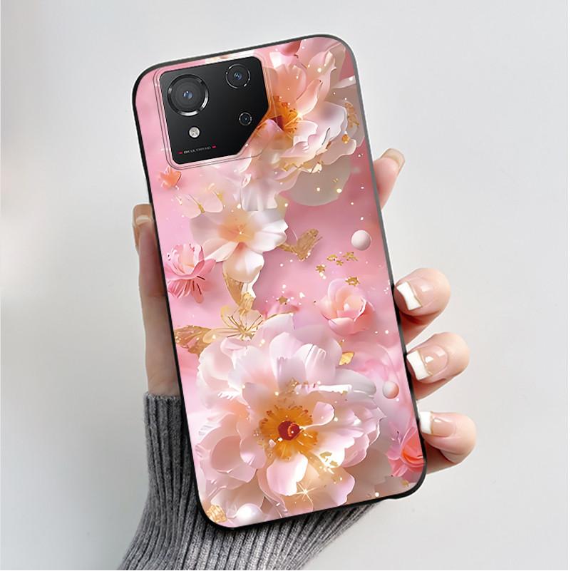 Чехол для ASUS ROG Phone 8 Чехол для ROG Phone 8 Pro Capa Мягкий Силикон Черный Корпус Чехлы для Телефона с Милым Цветочным Мультяшным Принтом