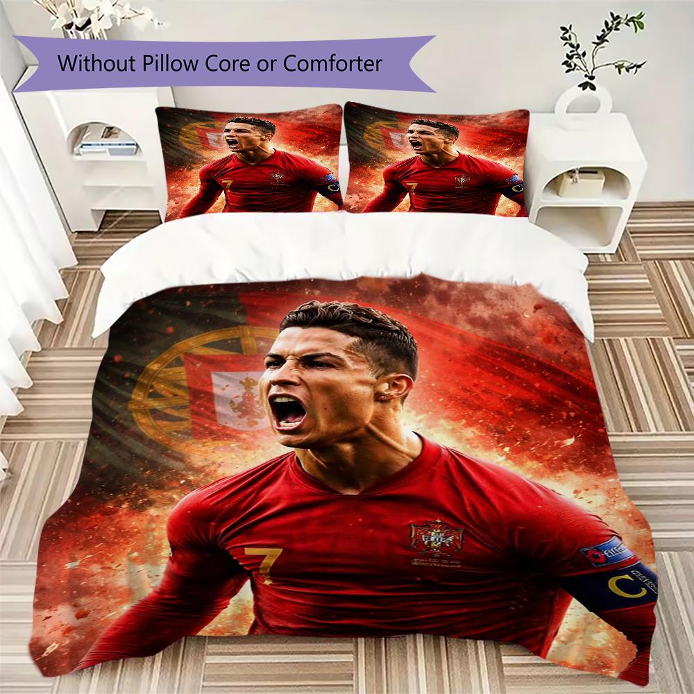 C Ronaldo Pattern Bedding uilt Set uilt Cover Pillowcase Home Decoration Birthday Gift (1 * duvet cover + 2 * pillowcase without core)