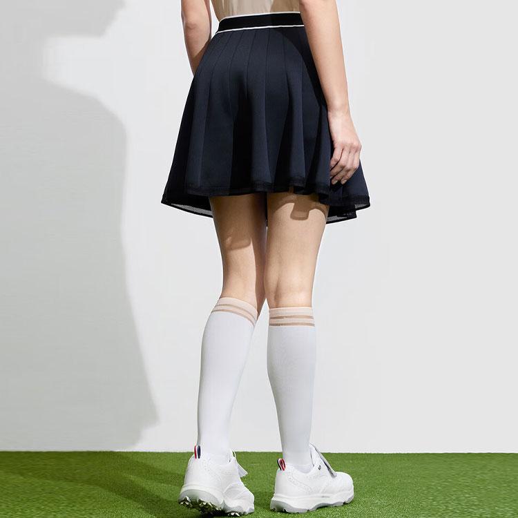 Fila Golf Series SS24 Color Block Mid Waist Loose Pleated Knit Casual Skirt Women Skirts Deep-Black A11W415304F-BK