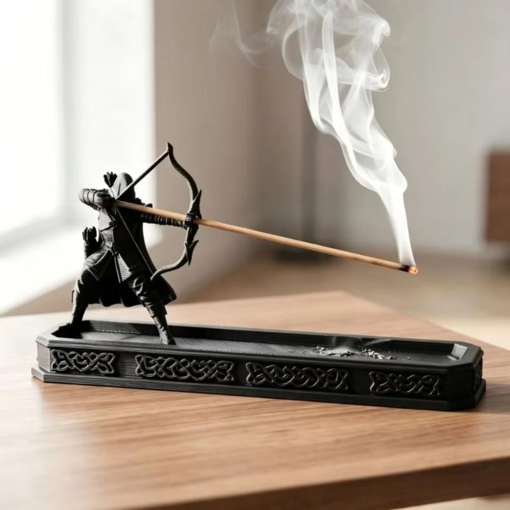 3D Printed Archer Figurine Stick Incense Holder Chinese Style Long Ash Catcher Incense Tray Office