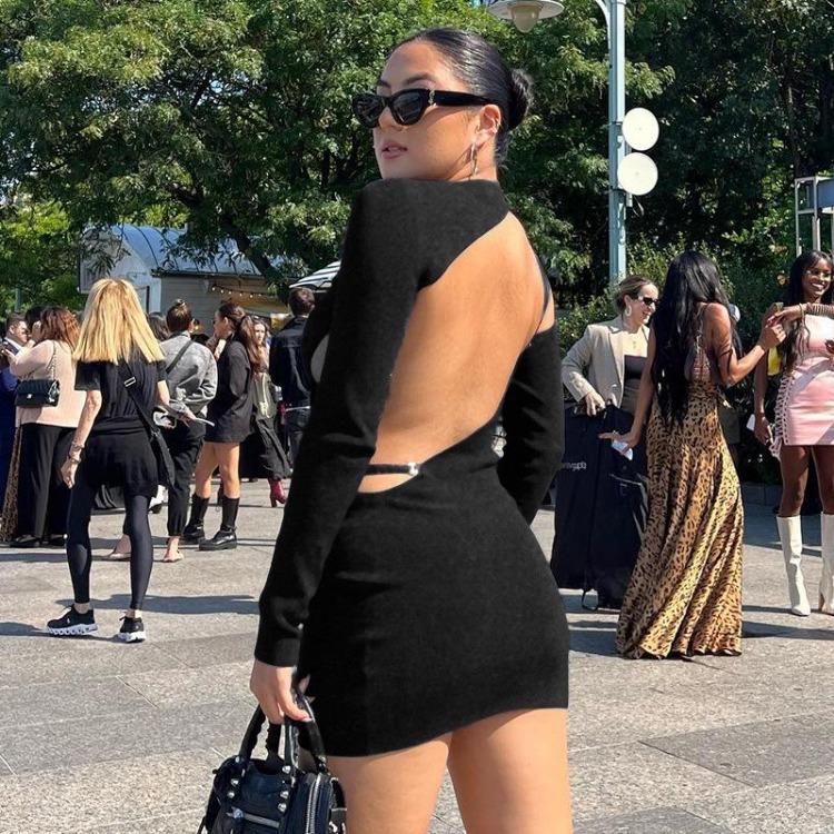 Сексуальное элегантное платье с открытой спиной для женщин, ажурное платье миди с длинным рукавом для вечеринки в клубе, весна-лето, горячая распродажа