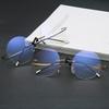Vintage Frameless Anti Blue Light Reading Glasses Men's Round Frame Lightweight Non Face Clip UV Resistant Glasses Unisex
