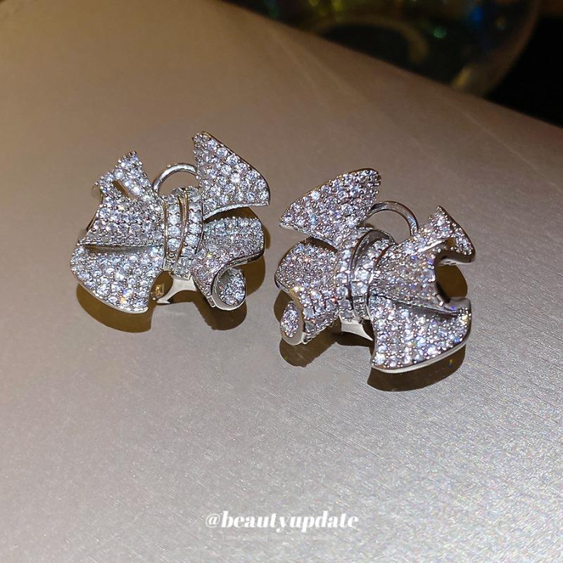 Серебряная игла Французская нишевая циркониевая плиссированная серьга-бант простые и модные персонализированные серьги легкая роскошь высококачественные серьги-гвоздики