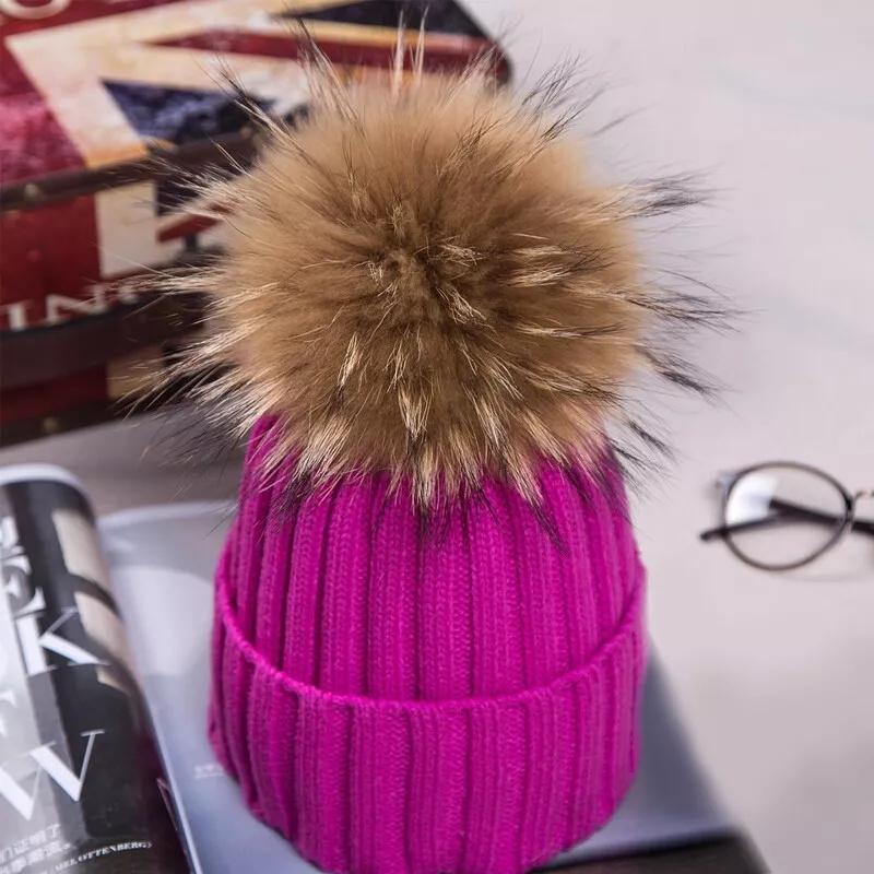 Ladies Womens Winter Warm Knitted Beanie Ski Hat Faux Fur Bobble Pom Pom Hat