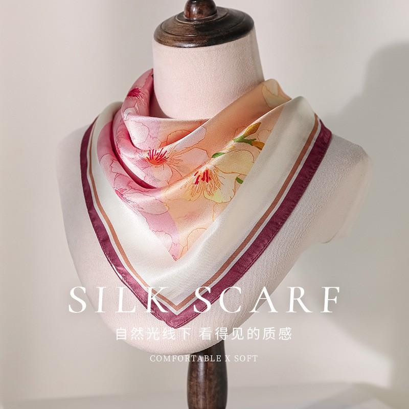 100% Mulberry Silk Scarf Women's Printed Small Square All-match Light Luxury Thin